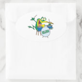 漫画おもしろい間抜けのカエルのドラマー 楕円形シール (バッグ)