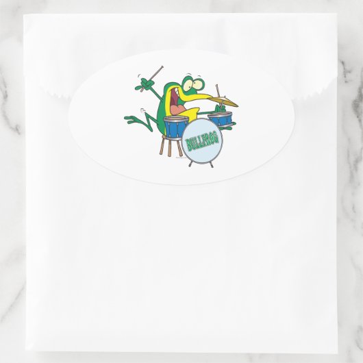 漫画おもしろい間抜けのカエルのドラマー 楕円形シール (バッグ)