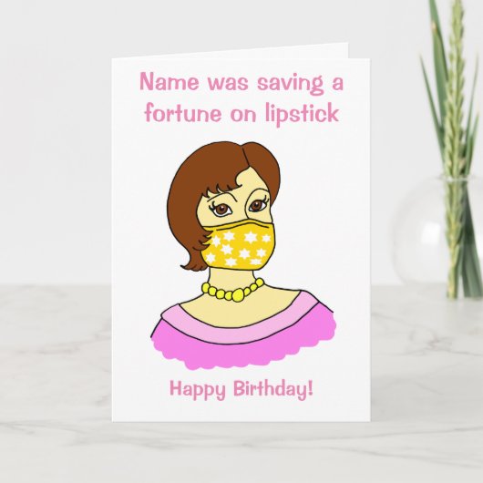 漫画おもしろい顔マスクリップスティックブルネット誕生日 カード (正面)