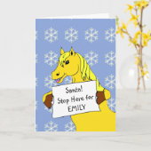 漫画おもしろい馬キッズクリスマス カード (黄色い花)