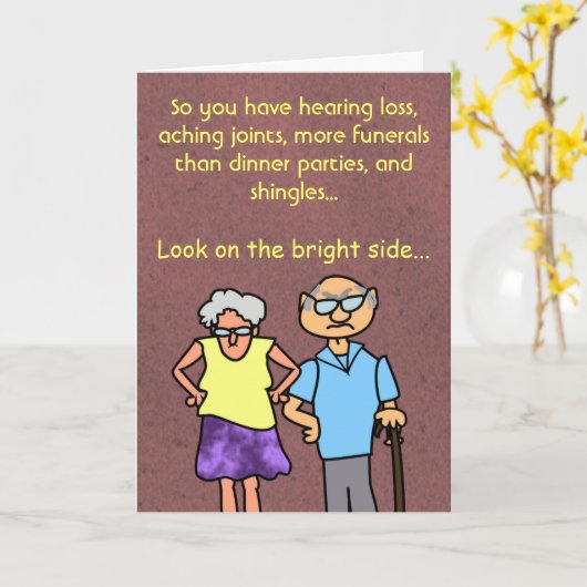 漫画おもしろい高齢者ディスカウントオールドエイジ誕生日 カード (黄色い花)