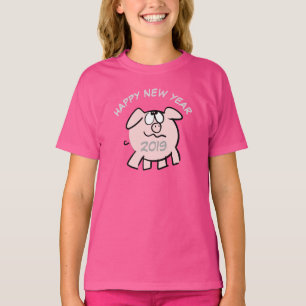 漫画おもしろい2豚の年2019女の子のTシャツ Tシャツ