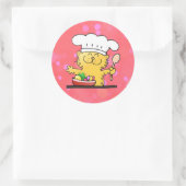 漫画おもしろい |子猫おもしろいシェフ ラウンドシール (バッグ)