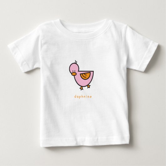 漫画お洒落かわいい甘いピンクの女の子アヒル ベビーTシャツ (正面)