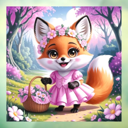 漫画お洒落のキツネの女の子の動物アートウィンドウデカール ウィンドウサイン (シート3)