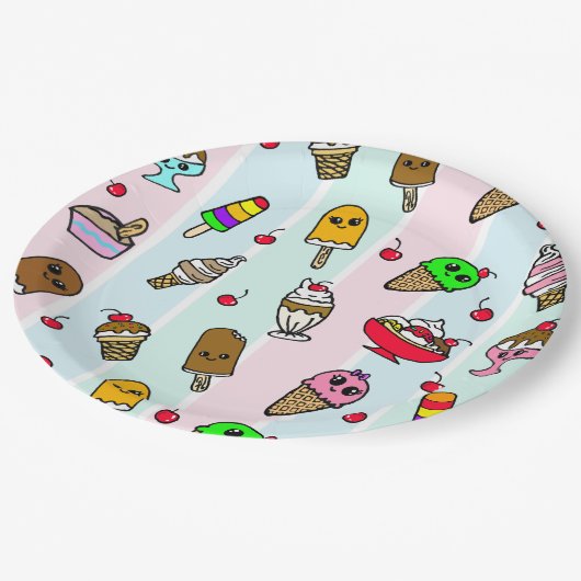 漫画お洒落アイスクリームガールズ誕生日パーティー ペーパープレート (アングル)