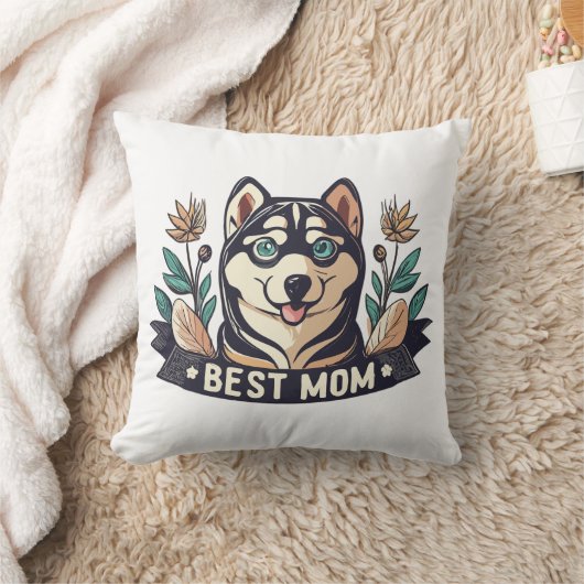 漫画お洒落シベリアのハスキー犬の母 クッション (ブランケット)