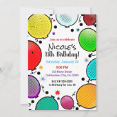 漫画お洒落スタイルバルーン誕生日パーティー 招待状 (正面)