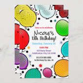 漫画お洒落スタイルバルーン誕生日パーティー 招待状 (正面/裏面)