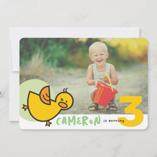 漫画お洒落ダックスグリーンガールフォト誕生日 招待状 (正面)