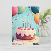 漫画お誕生日ケーキ、キャンドル&バルーン誕生日 招待状 (スタンド正面)