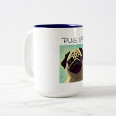 漫画かわいいかわいい子犬のパグ顔ポートレート ツートーンマグカップ (正面左)