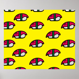 漫画かわいいすし、魚ご飯、海苔のポスター ポスター