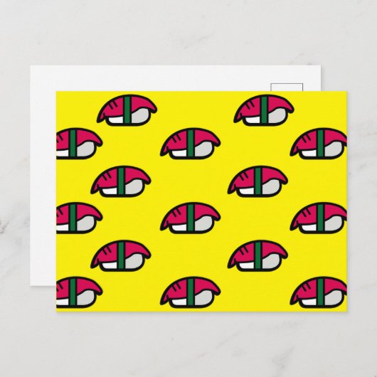 漫画かわいいすし、魚ご飯、海藻はがき ポストカード (正面/裏面)