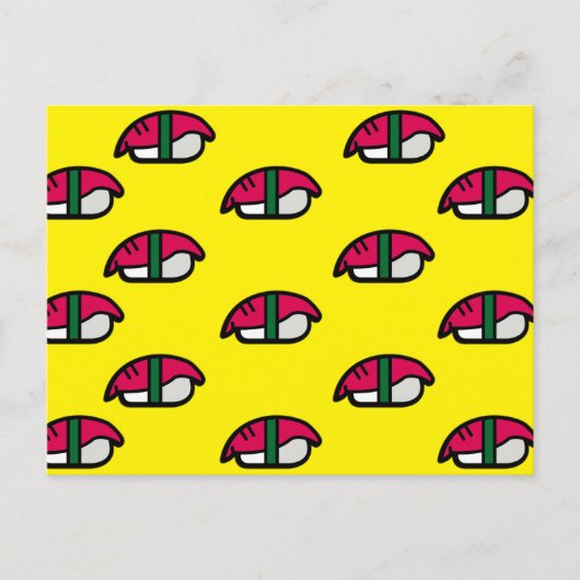 漫画かわいいすし、魚ご飯、海藻はがき ポストカード (正面)