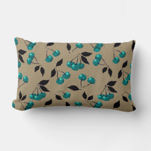 漫画かわいいブルーさくらんぼベリーブラック葉ベージュ ランバークッション