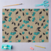 漫画かわいいブルーさくらんぼベリーブラック葉ベージュ 薄葉紙 (クラフト)