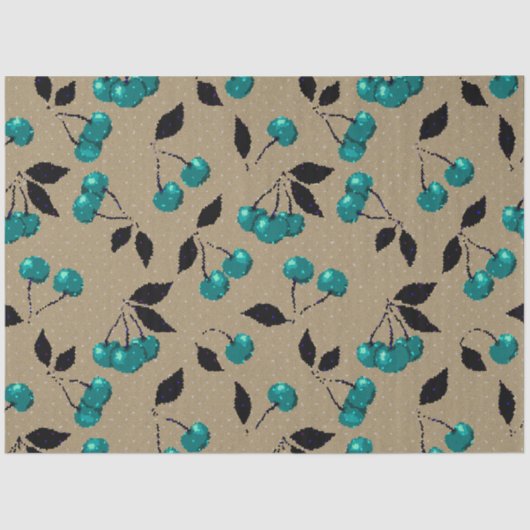 漫画かわいいブルーさくらんぼベリーブラック葉ベージュ 薄葉紙 (正面)