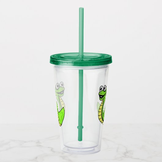 漫画かわいいヘビ明るい緑の黄色の白い目 アクリルタンブラー (右)