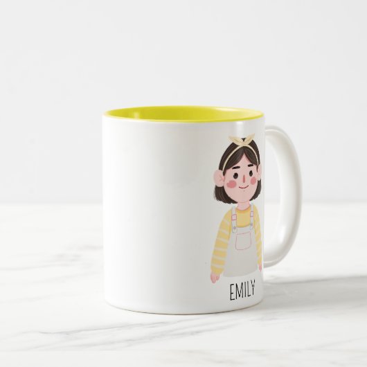 漫画かわいい女の子の名前をカスタムする ツートーンマグカップ (正面右)