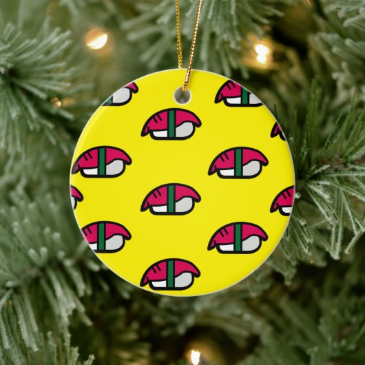 漫画かわいい寿司、フィッシュライス、海苔 セラミックオーナメント (ツリー)