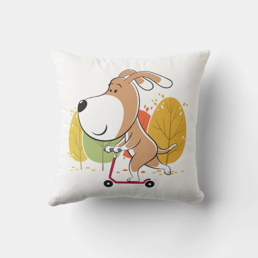 漫画かわいい犬の子犬のキックスクーター秋の公園 クッション (裏面)