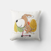 漫画かわいい犬の子犬のキックスクーター秋の公園 クッション (正面)