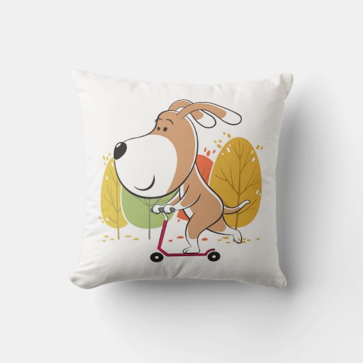 漫画かわいい犬の子犬のキックスクーター秋の公園 クッション (正面)