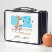 漫画かわいい犬の子犬のサイクリング乗用自転車 メタルランチボックス (インサイチュ)