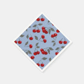 漫画かわいい赤いさくらんぼベリーグリーン葉のブルーバ スタンダードカクテルナプキン (角)