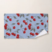 漫画かわいい赤いさくらんぼベリーグリーン葉のブルーバ バスタオルセット (ハンドタオル)