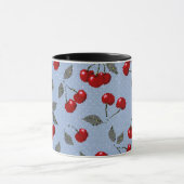 漫画かわいい赤いさくらんぼベリーグリーン葉のブルーバ マグカップ (中央)
