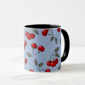 漫画かわいい赤いさくらんぼベリーグリーン葉のブルーバ マグカップ (正面右)