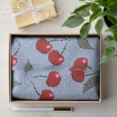 漫画かわいい赤いさくらんぼベリーグリーン葉のブルーバ 薄葉紙 (ギフト)