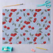 漫画かわいい赤いさくらんぼベリーグリーン葉のブルーバ 薄葉紙 (クラフト)