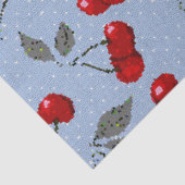 漫画かわいい赤いさくらんぼベリーグリーン葉のブルーバ 薄葉紙 (詳細)