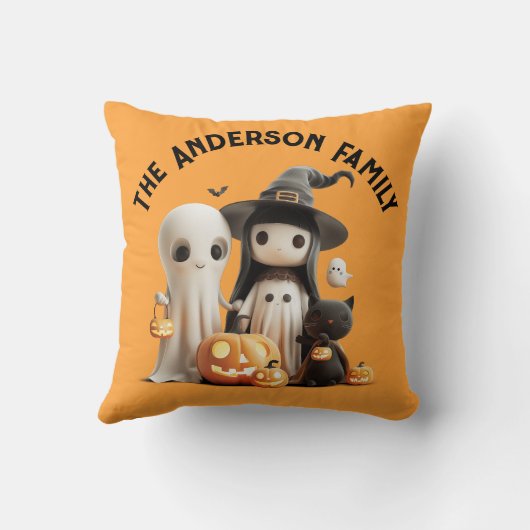 漫画かわいい魔女幽霊パンプキンスファミリーハロウィーン クッション (裏面)