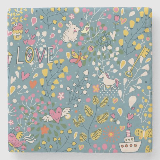 漫画が付いている抽象的でロマンチックなパターン ストーンコースター (正面)