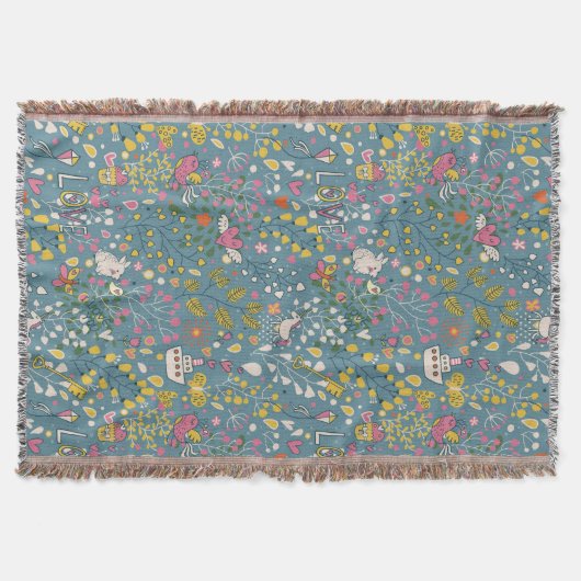 漫画が付いている抽象的でロマンチックなパターン スローブランケット (正面)