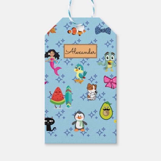 漫画が可愛い青い子ども漫画を引き付ける ギフトタグ (正面)