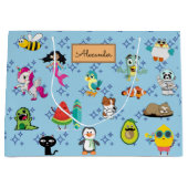 漫画が可愛い青い子ども漫画を引き付ける ラージペーパーバッグ (正面)