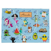 漫画が可愛い青い子ども漫画を引き付ける ラージペーパーバッグ (裏面)