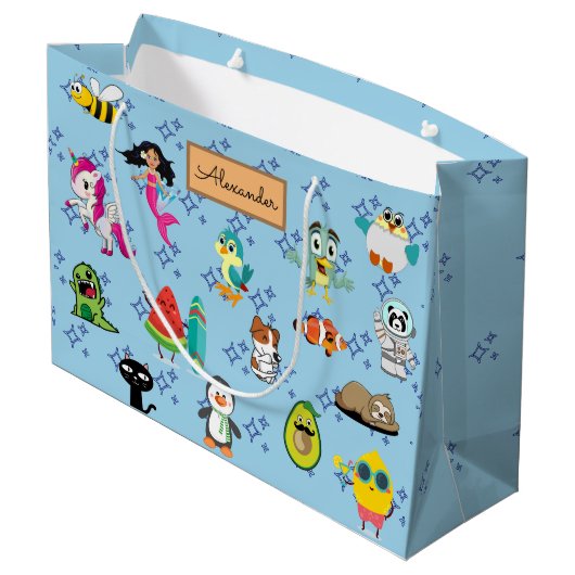 漫画が可愛い青い子ども漫画を引き付ける ラージペーパーバッグ (裏面アングル)