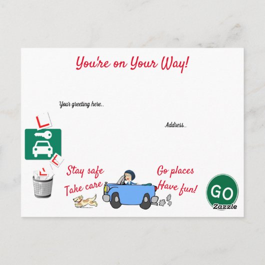 漫画が運転試験のポストカに合格パーソナライズされたした ポストカード (裏面)