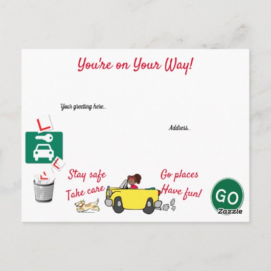 漫画が運転試験のポストカに合格パーソナライズされたした ポストカード (裏面)