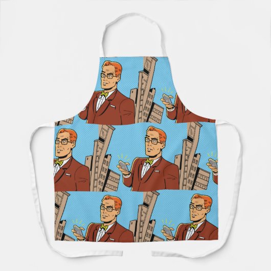 漫画で携帯電話を持った人 エプロン (正面)