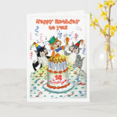 漫画で歌う猫たち12歳誕生日 カード (黄色い花)