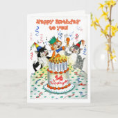 漫画で歌う猫たち14歳の誕生日 カード (黄色い花)