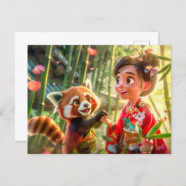 漫画で赤いパンダを描いた女よくはしゃぐの子 シーズンポストカード