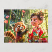 漫画で赤いパンダを描いた女よくはしゃぐの子 シーズンポストカード (正面)